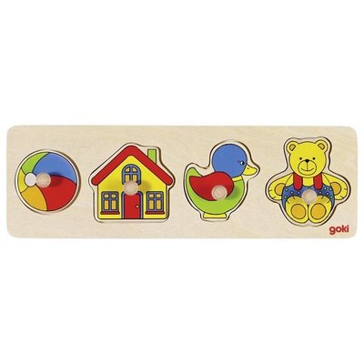 Jeux - Jeux Éducatifs et Puzzle - Puzzle à encastrer avec bouton en bois petit animaux n°3 / 4 pcs ( pour les enfants de 1 an et plus )