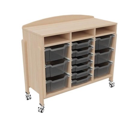 Mobilier - Meuble de rangement scolaire - Meuble mobile a roulettes 12 bacs tiroirs vernis