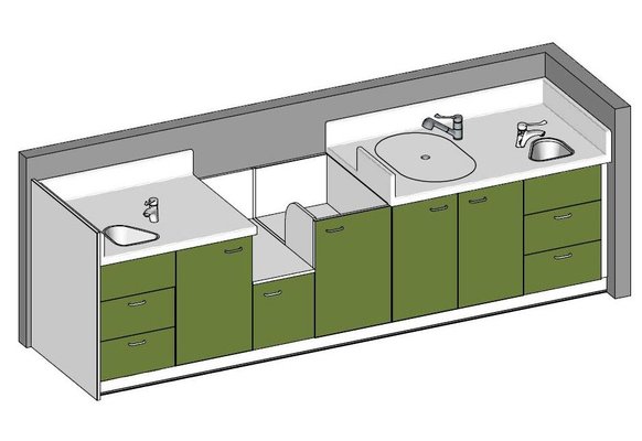 Change - Meuble à Langer crèche - Meuble à langer 1 baignoire, 2 lavabos, 1 change debout - 330 cm