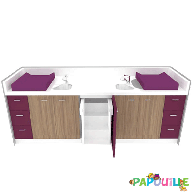 Change - Meuble à Langer crèche - Table à langer 3 cuves sur mesure - 2450x830mm