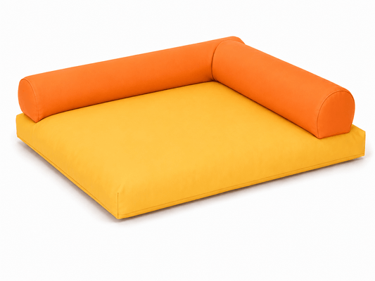 Mobilier - Espace bébé et rassemblement - Coussin carré avec rouleaux orange jaune