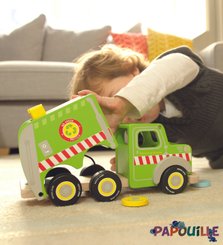 Jouets - Garages, Voitures et Circuits pour Enfant - Camion de recyclage en bois avec figurines