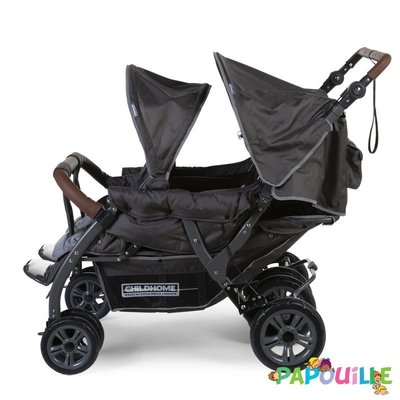 Puériculture - Poussette - Poussette quadruple 2 autobrakes 4 enfants anthracite