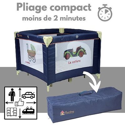 Couchage - Parc bébé Pliable, en Bois  - DE // Parc lit filet bébé pliant en tissu avec motif tortue