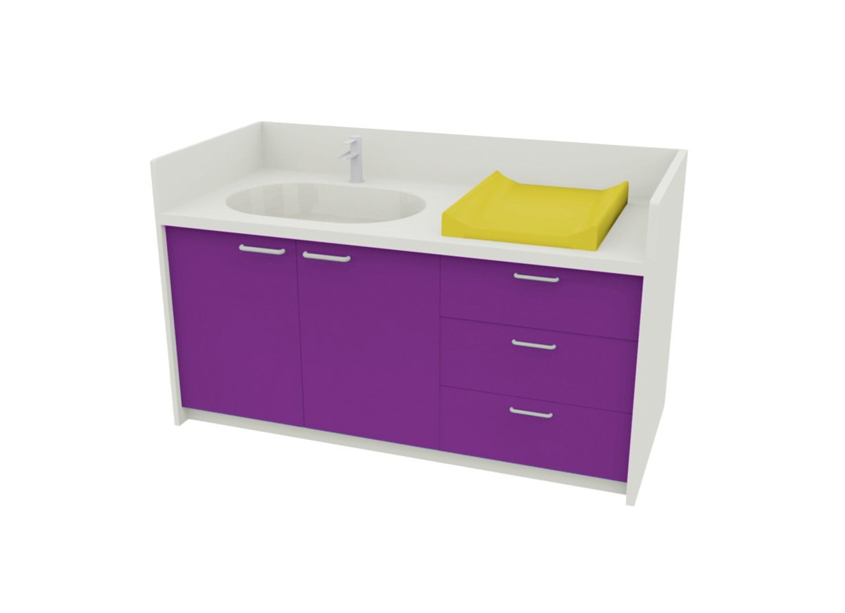 Meuble à langer 1 vasque - 180 cm - rose velours