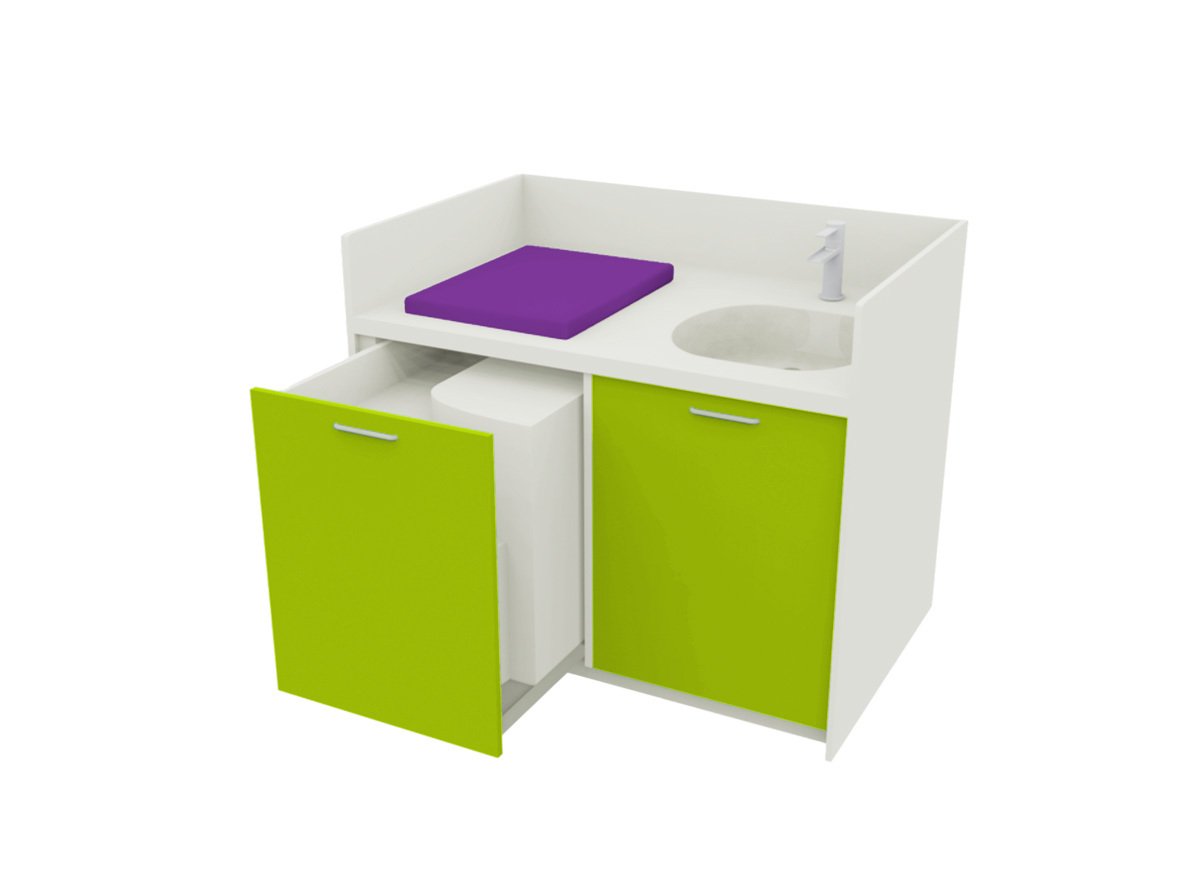 Meuble à langer une cuve avec escalier compact vert pomme - 110 x 83 cm