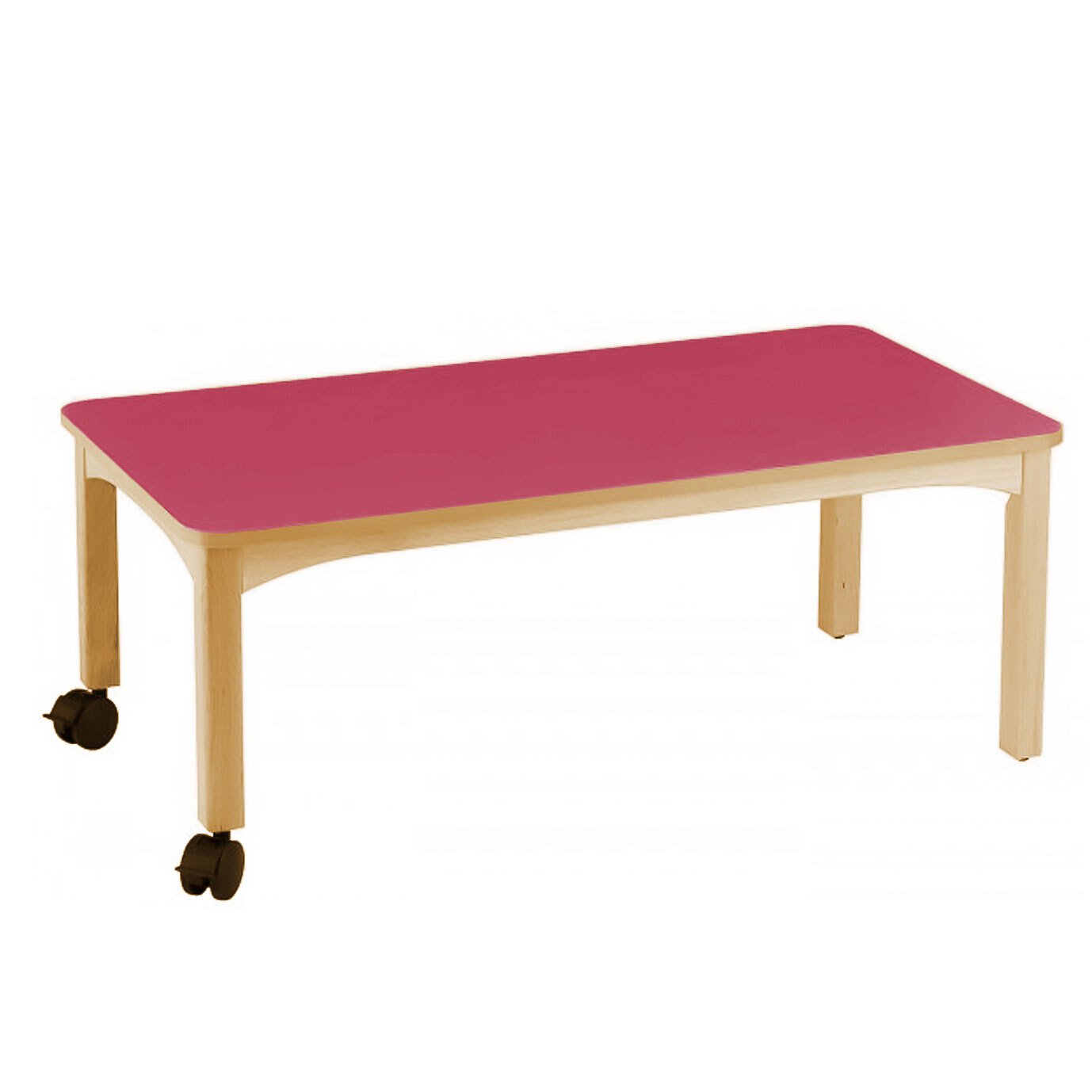 Table en bois à roulettes 120x60cm h.36cm t00 framboise