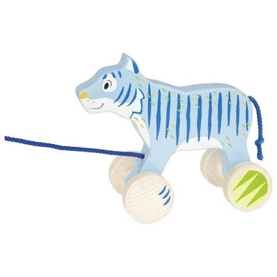 Jouets - Jouets à Pousser, à Tirer - Animal à tirer en bois Le tigre bleu