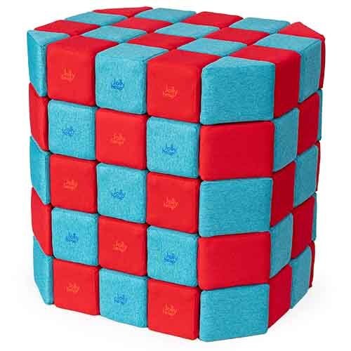 Cubes de constructions basic magnétiques de psychomotricité tissu 100 pièces turquoise et rouge