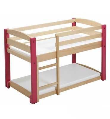 Couchage - Lit Crèche en Bois bébé, enfant - Lit superposé maternelle 120 x 60 cm avec matelas framboise