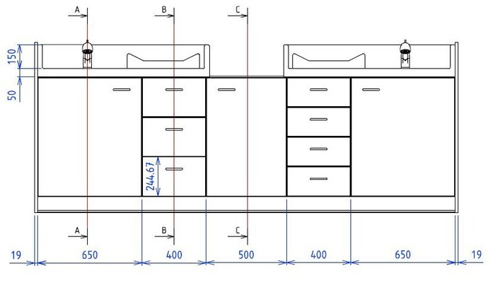 Change - Meuble à Langer crèche - Table à langer 2 cuves 260 x 85 cm