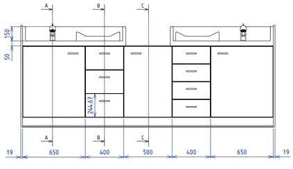 Change - Meuble à Langer crèche - Table à langer 2 cuves 260 x 85 cm