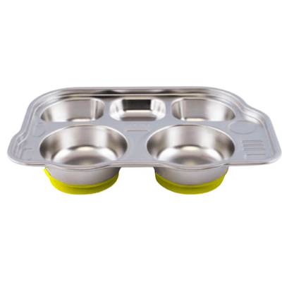 Repas - Plateaux Repas Enfants et à Compartiments - Plateau en inox - 5 compartiments - Jaune