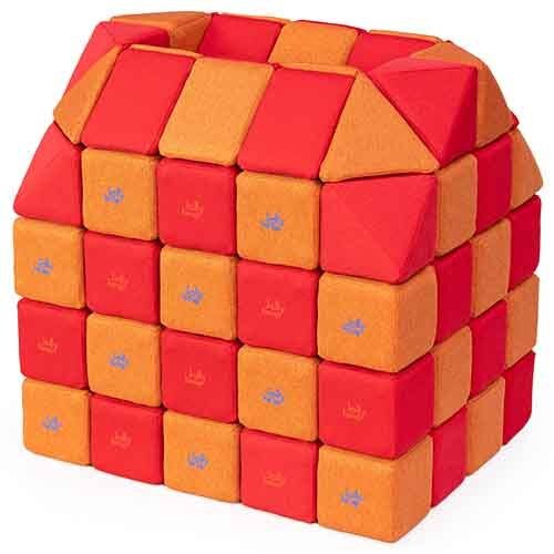 Cubes de constructions magnétiques de psychomotricité tissu 100 pièces saumon et oange