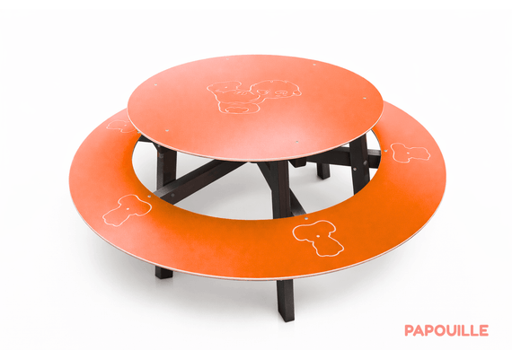 Mobilier - Table crèche et scolaire - Table d'extérieur ronde avec banc ourson - Orange
