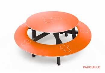 Mobilier - Table crèche et scolaire - Table d'extérieur ronde avec banc ourson - Orange