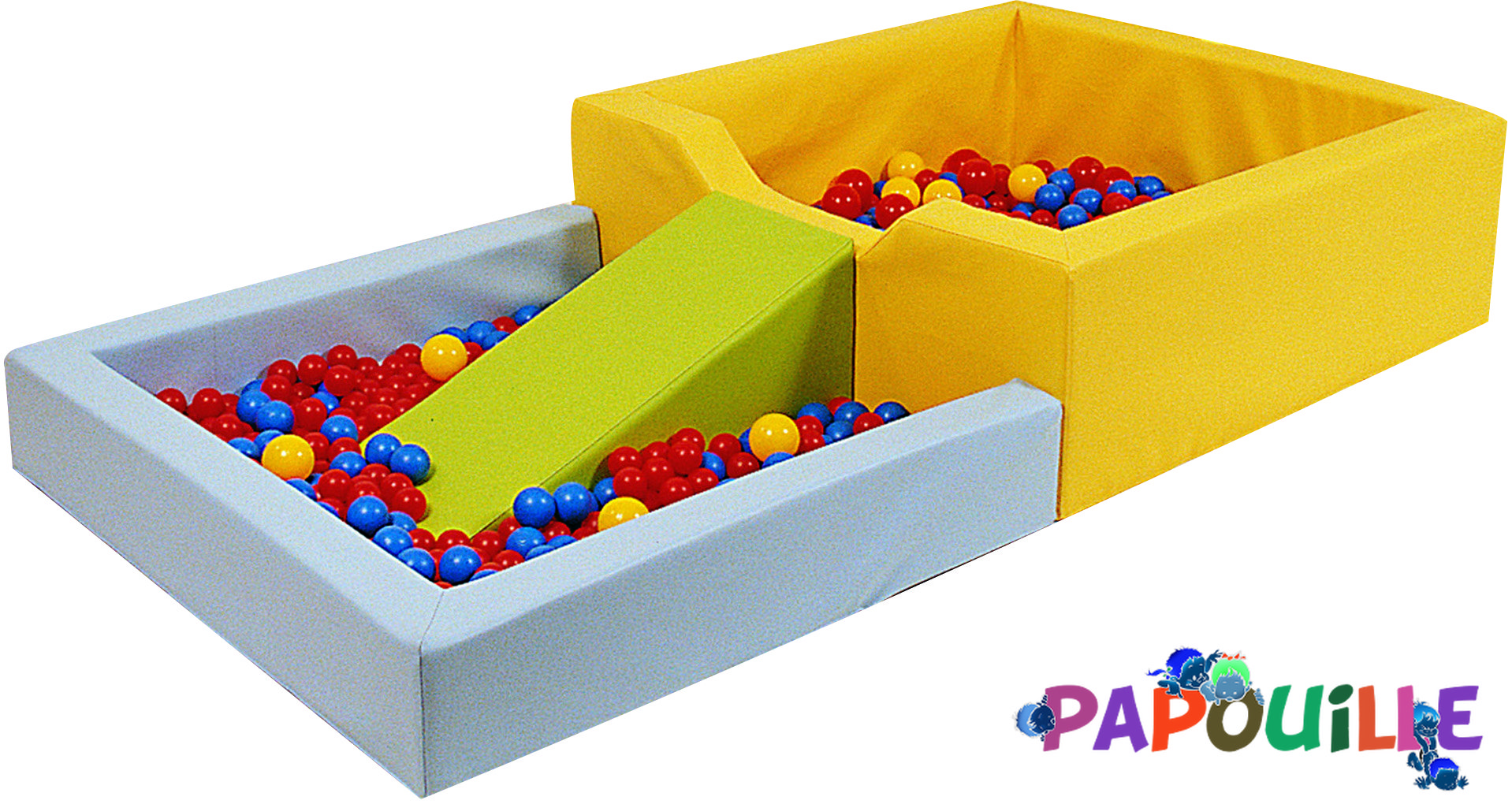 Piscine à balles en mousse revêtement pvc avec plongeoir jaune/bleu ciel Top crèches Papouille