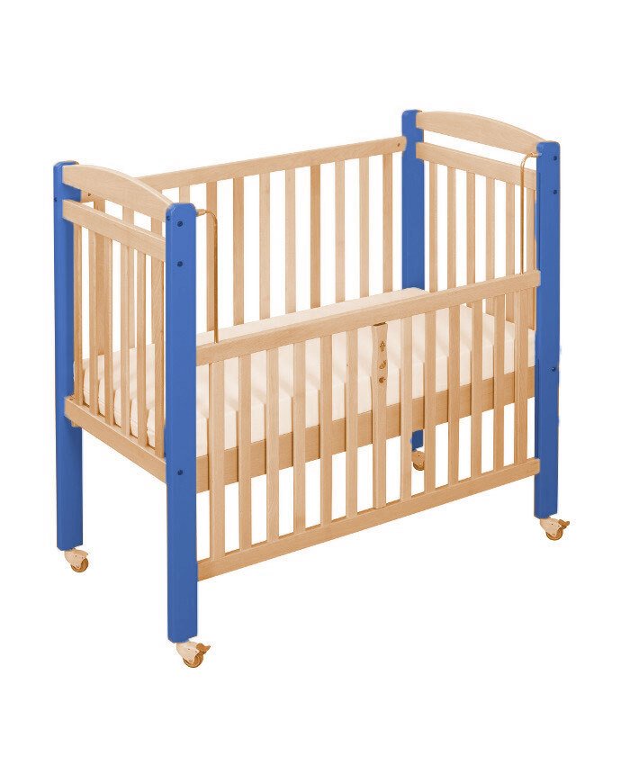 Lit en bois avec barrière mobile 100x50cm easycat barreaux bleu