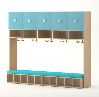 Mobilier - Banc vestiaire & Porte Manteaux - Vestiaire crèche avec casiers bleu