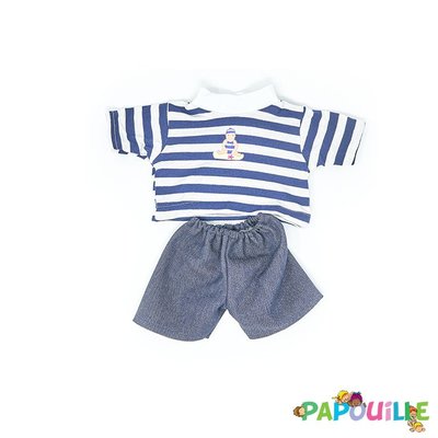 Jouets - Poupons, Peluches et Accessoires - T-shirt marin et short en jeans pour poupon 40cm