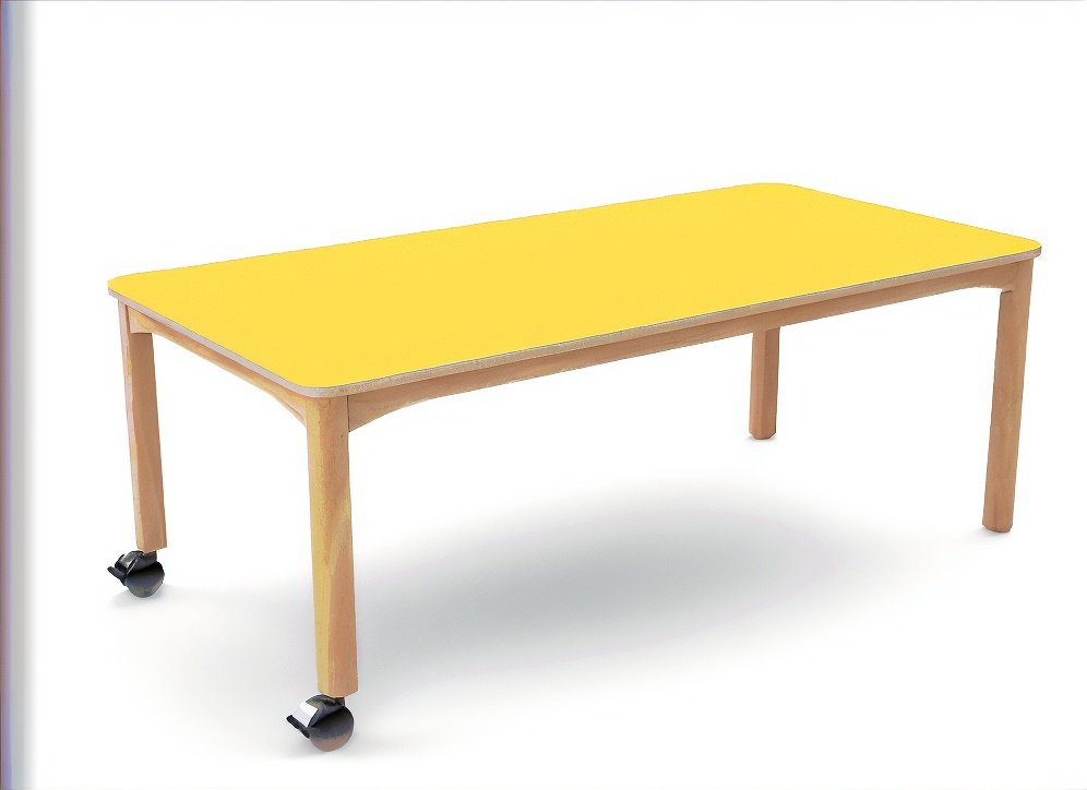 Table en bois à roulettes 120 x 60 cm T3 - Jaune