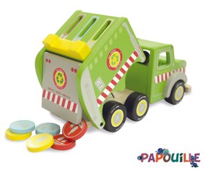 Jouets - Garages, Voitures et Circuits pour Enfant - Camion de recyclage en bois avec figurines