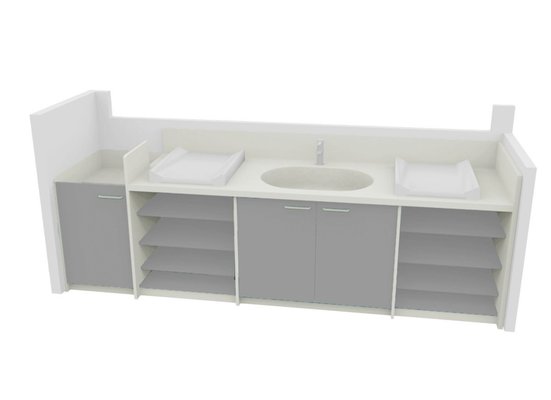 Change - Meuble à Langer crèche - Meuble à langer 2 plans à langer 1 cuve avec escalier gris