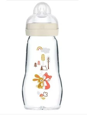 Repas - Biberons Classic et Large - Biberon Verre MAM 260ml 0 à 6 mois Tétine Débit 2 - Beige