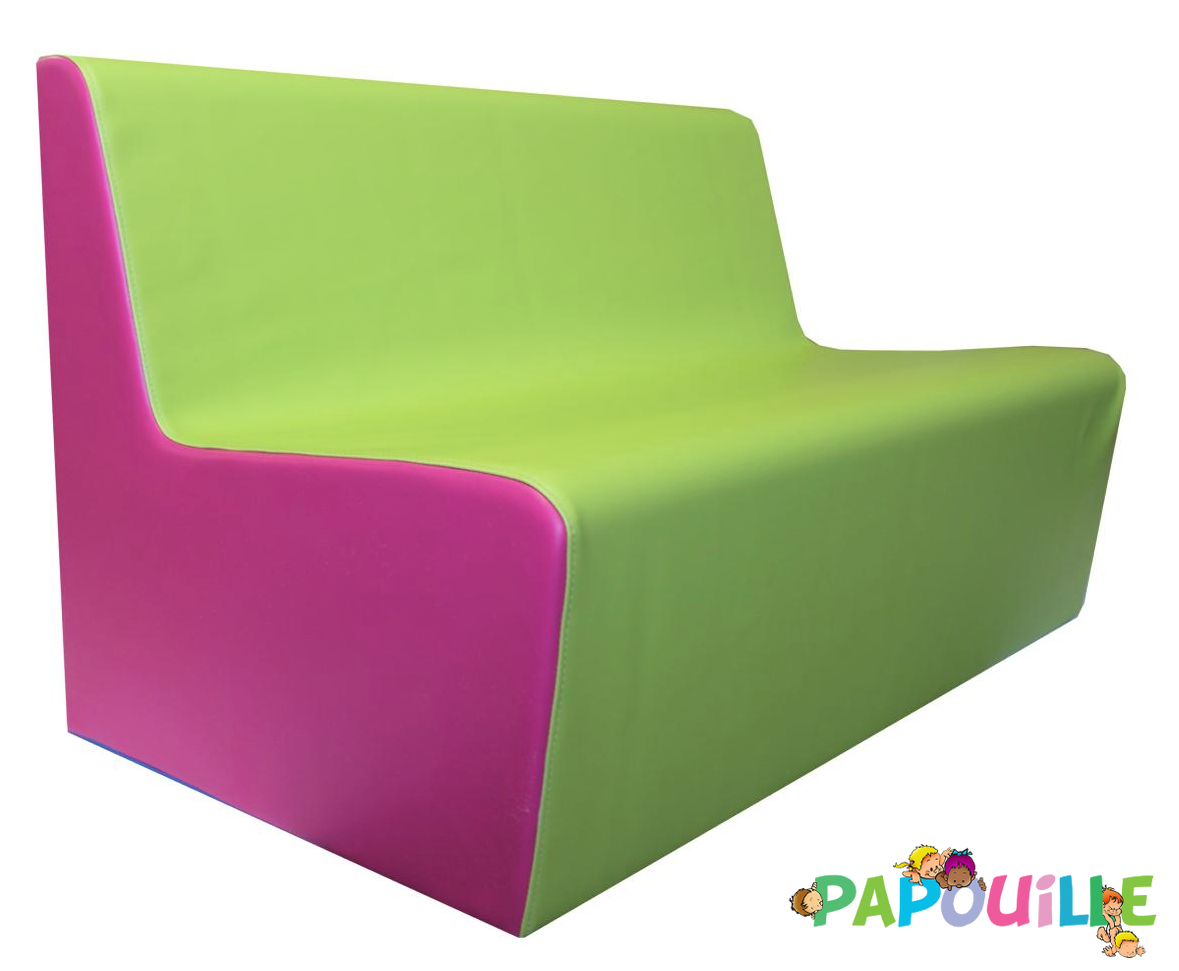 Banquette enfant 2 à 3 places en mousse pvc h.25cm fuchsia/vert