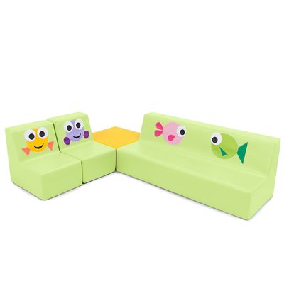 Mobilier - Meuble en mousse et Pouf - Ensemble canapé, fauteuils et table en mousse avec dessin poissons vert