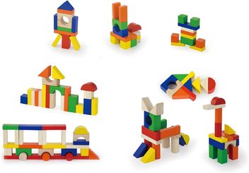 Jouets - Jeux de Construction - Blocs à empilés en bois - 100 pièces