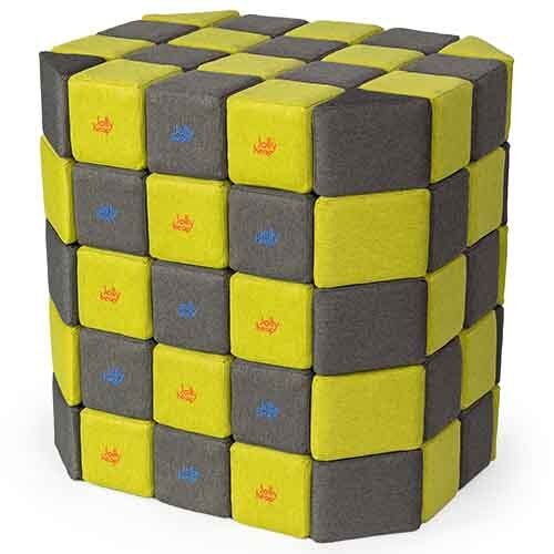 Cubes de constructions basic magnétiques de psychomotricité tissu 100 pièces gris et anis