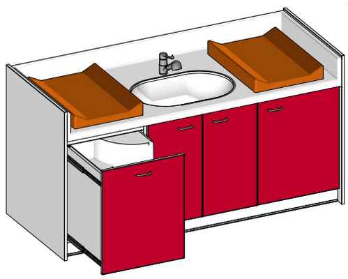 Change - Meuble à Langer crèche - Table à langer avec escalier sur mesure 1 cuve 200 cm