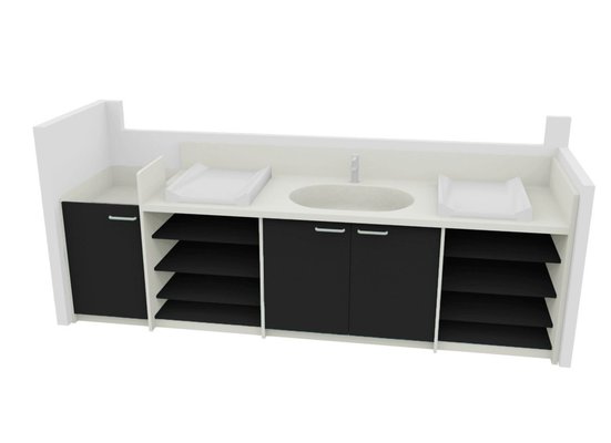 Change - Meuble à Langer crèche - Meuble à langer 2 plans à langer 1 cuve avec escalier gris orage