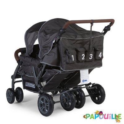 Puériculture - Poussette - Poussette quadruple 2 autobrakes 4 enfants anthracite