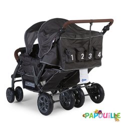 Puériculture - Poussette - Poussette quadruple 2 autobrakes 4 enfants anthracite