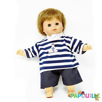 Jouets - Poupons, Peluches et Accessoires - T-shirt marin et short en jeans pour poupon 40cm