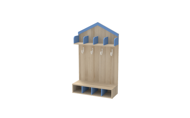 Mobilier - Banc vestiaire & Porte Manteaux - Vestiaire cabane 4 places - T2 - Bleu