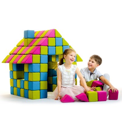 Motricité - Jeux de Motricité Libre - Cubes de constructions basic magnétiques de psychomotricité tissu 100 pièces fuchsia et jaune