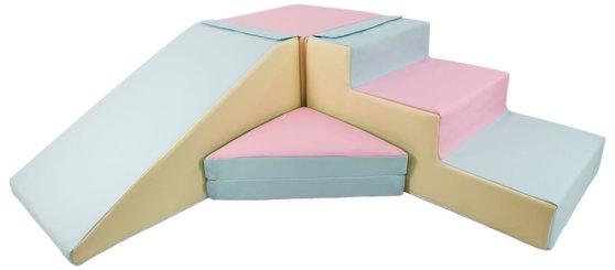 Motricité - Parcours de Motricité Maternelle - Parcours d'angle podium avec escalier et toboggan pastels