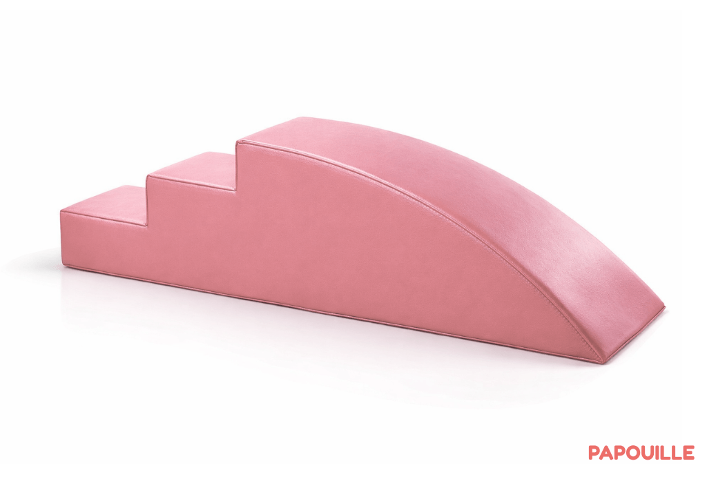 Module petit toboggan incurve 3 marches en mousse pvc h.23 rose