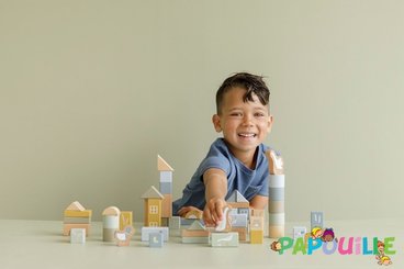 Jouets - Jouets à Empiler ou à Encastrer - DE // Baril de 50 blocs décorés à empiler pastel enfant - bois
