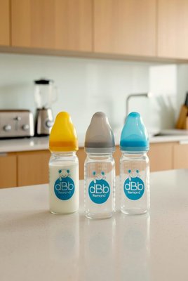 Repas - Biberons Classic et Large - Biberon en verre regul'Air 110 ml - tétine NN silicone - Turquoise