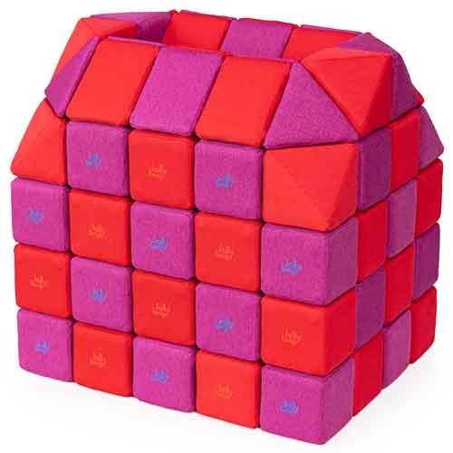 Cubes de constructions magnétiques de psychomotricité tissu 100 pièces violet rouge