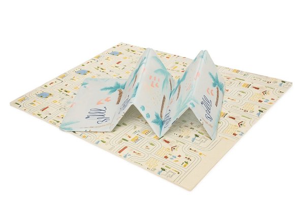 Motricité - Tapis de motricité bébé et enfant - Tapis de jeu pliable XXL réversible - animaux et ville