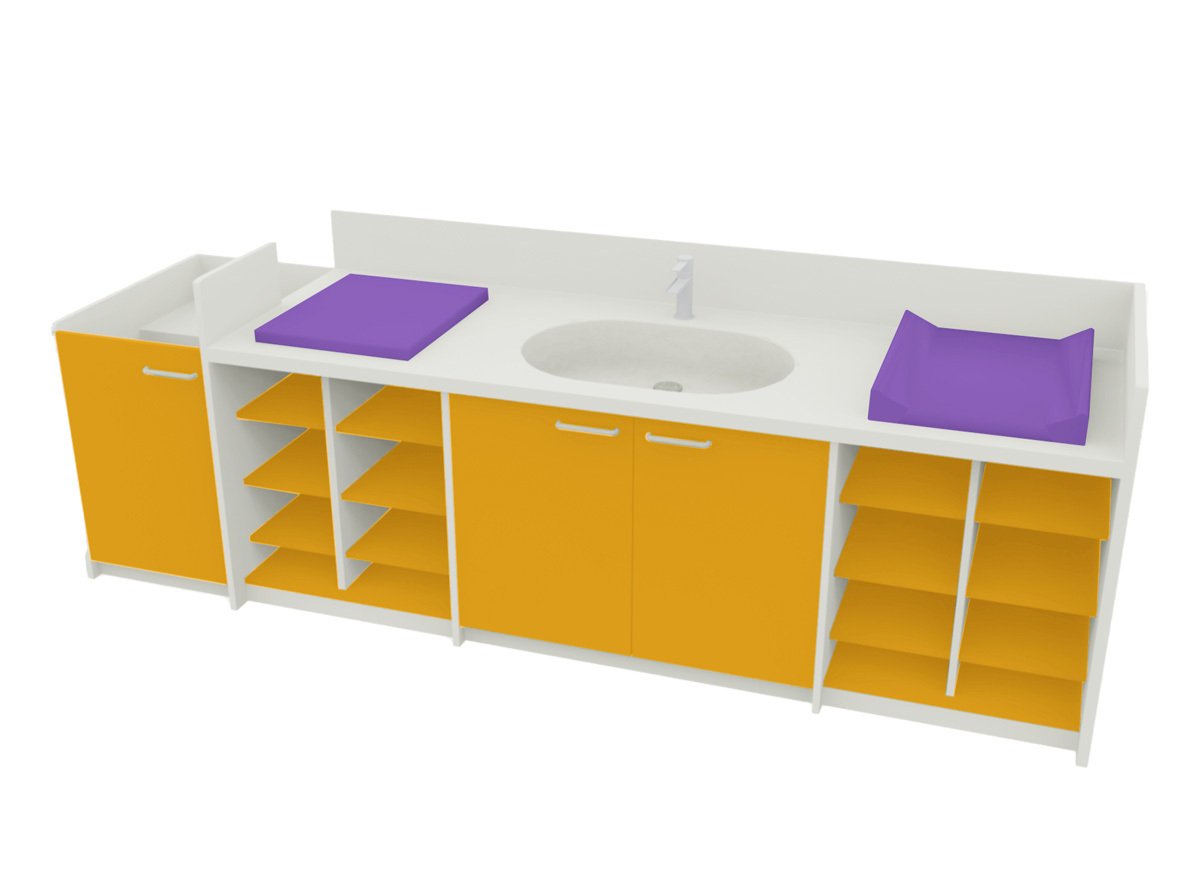 Meuble à langer 1 vasque 2 plans de lange avec escalier jaune samba