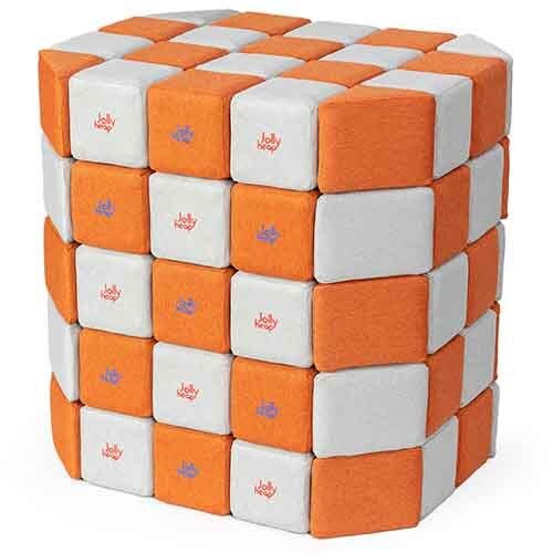 Cubes de constructions basic magnétiques de psychomotricité tissu 100 pièces orange et blanc