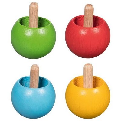 Jouets - Jouets à Pousser, à Tirer - Toupie colorée qui se retourne en bois