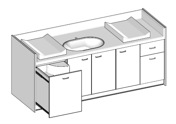 Change - Meuble à Langer crèche - Table à langer avec 2 change 1 cuve et escalier 240 cm