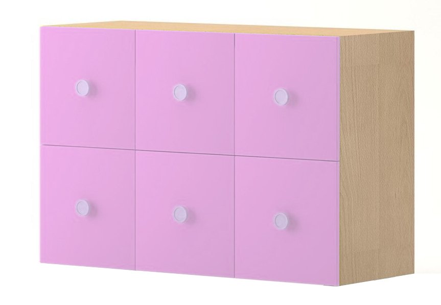 Meuble d'accueil crèche 6 portes lilas
